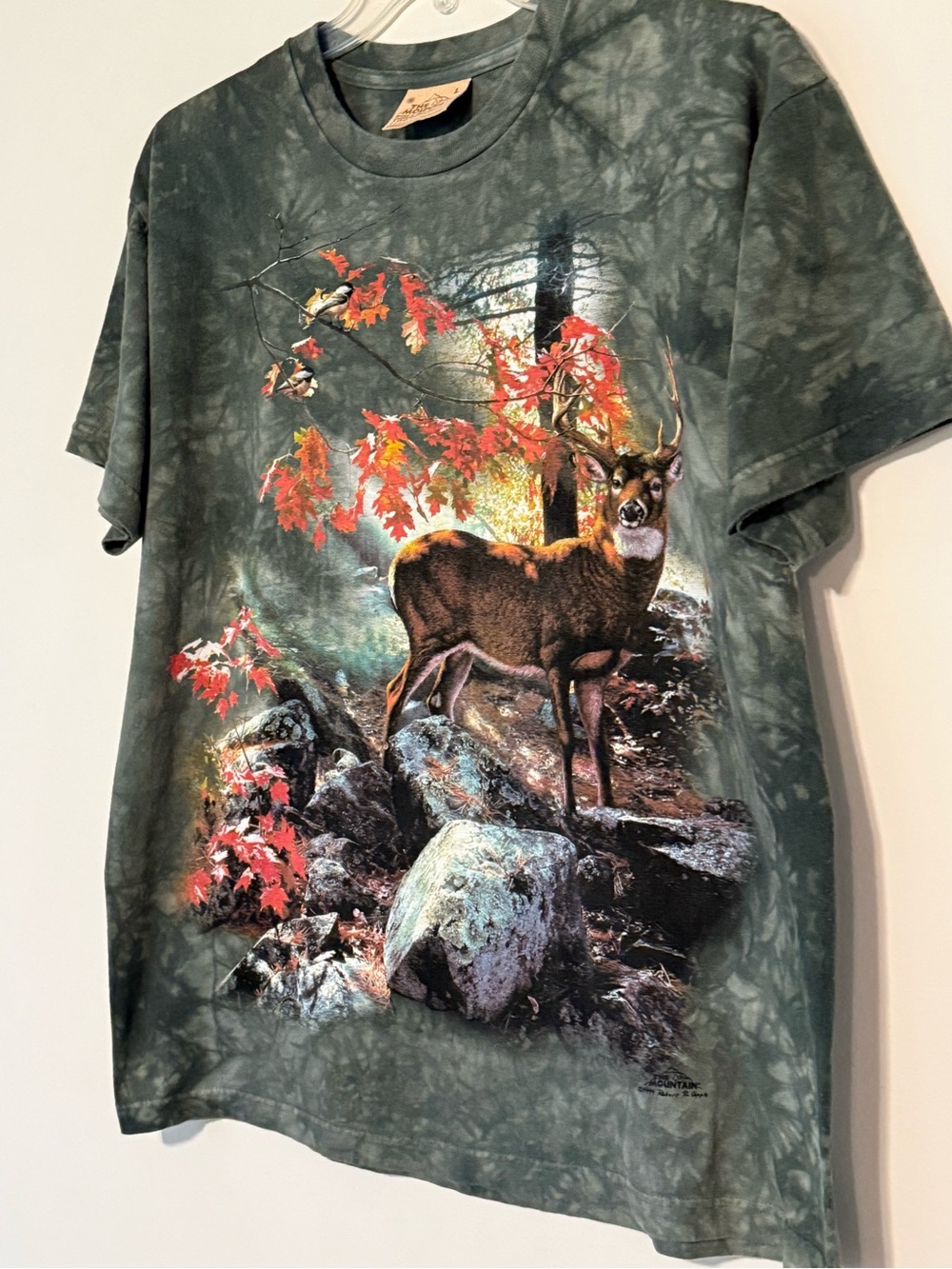 Vintage Deer Tee Shirt Wildlife The Mountain Animal Tie-Dye Green Sz Large 1999